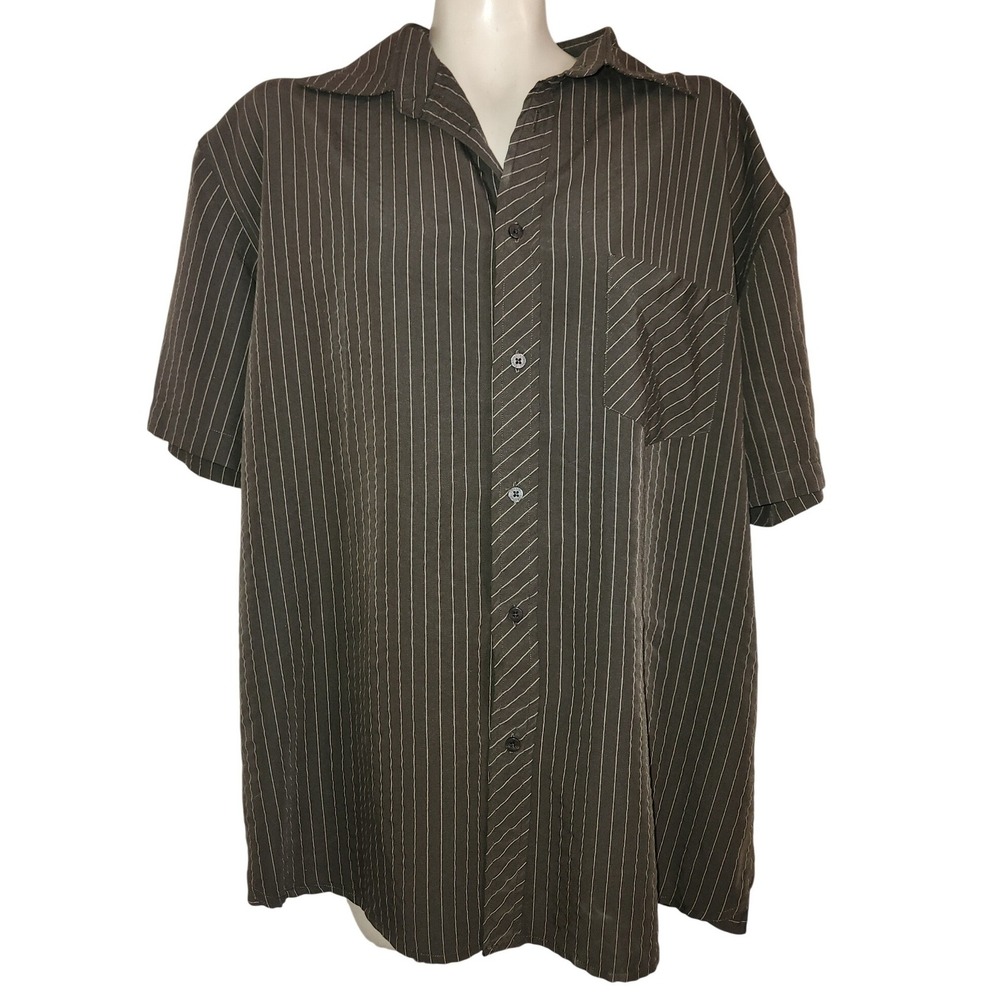 Coastal Mens XL Brown Pinstripe Short Sleeve Button Down Shirt retro old skool